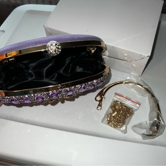 RAMLA Purple Jeweled Clutch with Chain Handbag NWOT - Picture 5 of 9